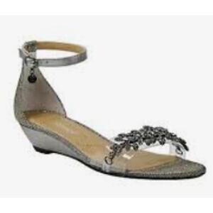 J.Renee Eviana Pewter Rhinestone Ankle Strap Wedge Sandal Gray Silver Size 9 N